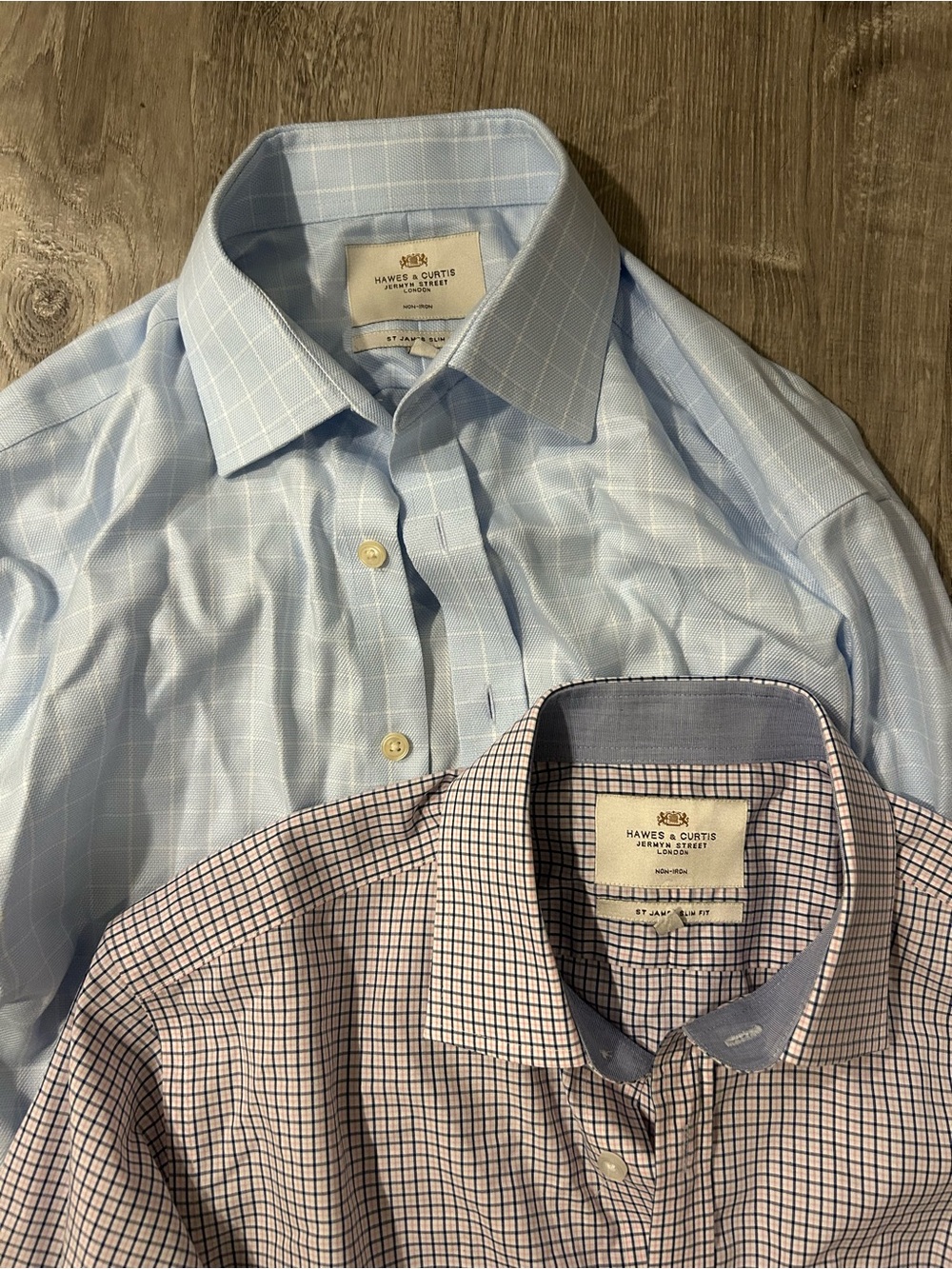 Lot of 2 Hawes & Curtis Light Blue/Pink Windowpane Men's Dress Shirts 15-33